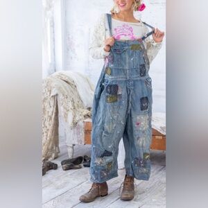 MAGNOLIA PEARL 🍃🌺🍃 BENJAMIN WIDE LEG DENIM OVERALLS, OSFM, NWT